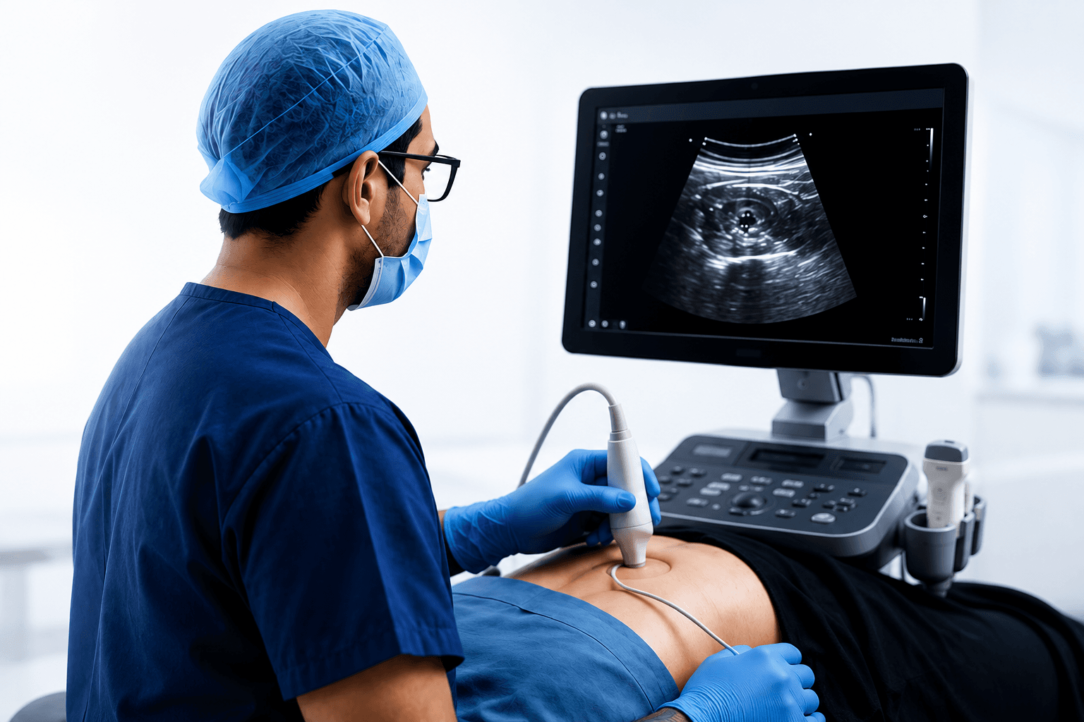 Doctor performing ultrasound-guided regional anaesthesia